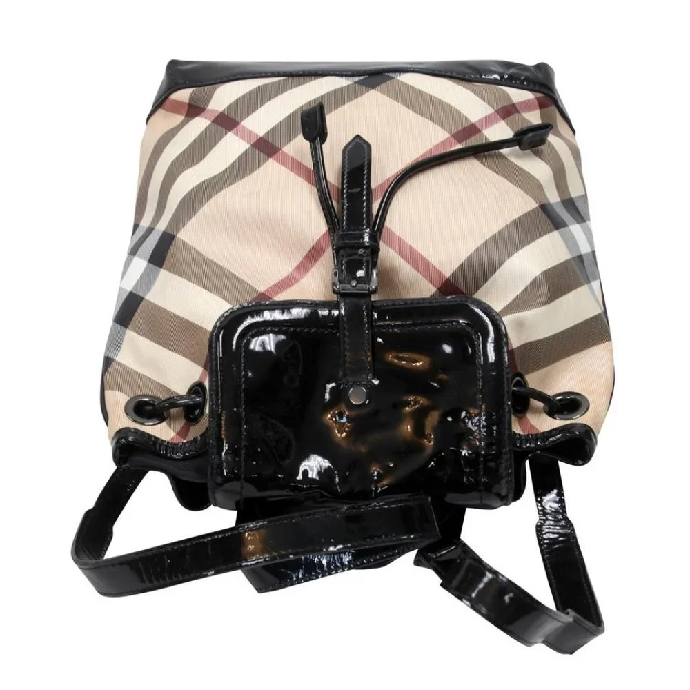 Burberry Drawstring Check Trim Coated Leather Supernova Backpack BB-0317N-0070 - Picture 5 of 11